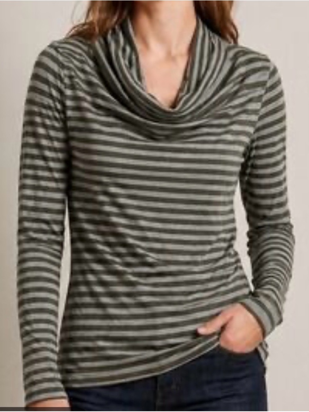 Ibex Long-Sleeve Striped Cowl Neck Sweater XS